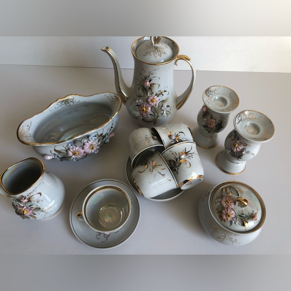 Fenix Kislovodsk Russian Porcelain Hand Made coffee/tea set gold gilded, 16 pcs